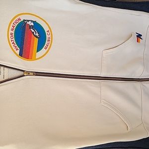 Aviator Nation Zip-Up Hoodie Cream, Malibu Surf Logo, S